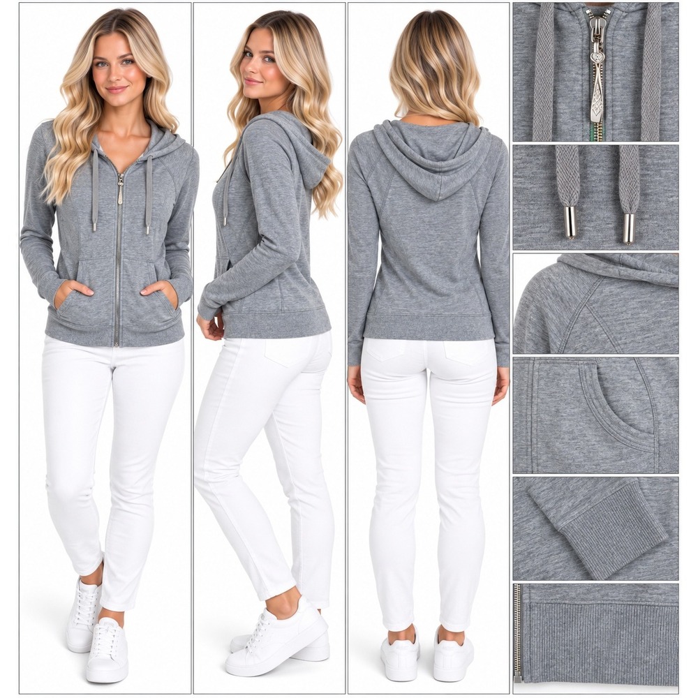 Zella S Gray Full Zip Hoodie Cotton Blend Yoga Athletic Gym Athleisure Layering